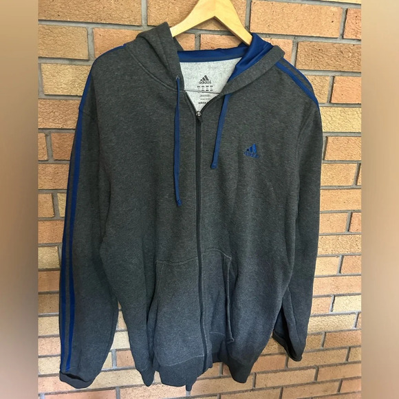 Adidas Men’s Grey & Blue Heavyweight Fleece Full Zip Hoodie Size XLT - Picture 1 of 5